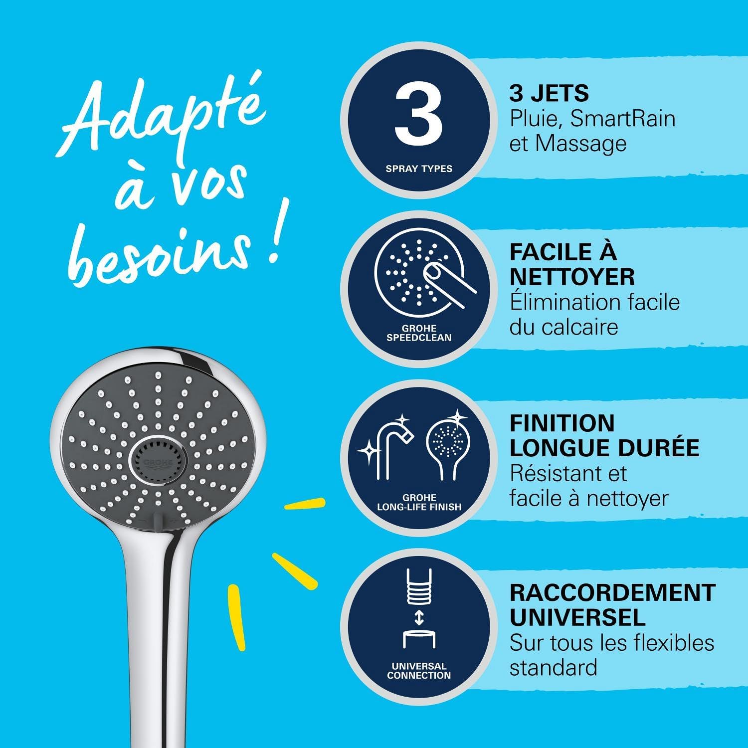 Thumbnail 3 de GROHE Vitalio Joy 110 – Pommeau de douche rond 3 jets, 11 cm, chromé, économie d'eau