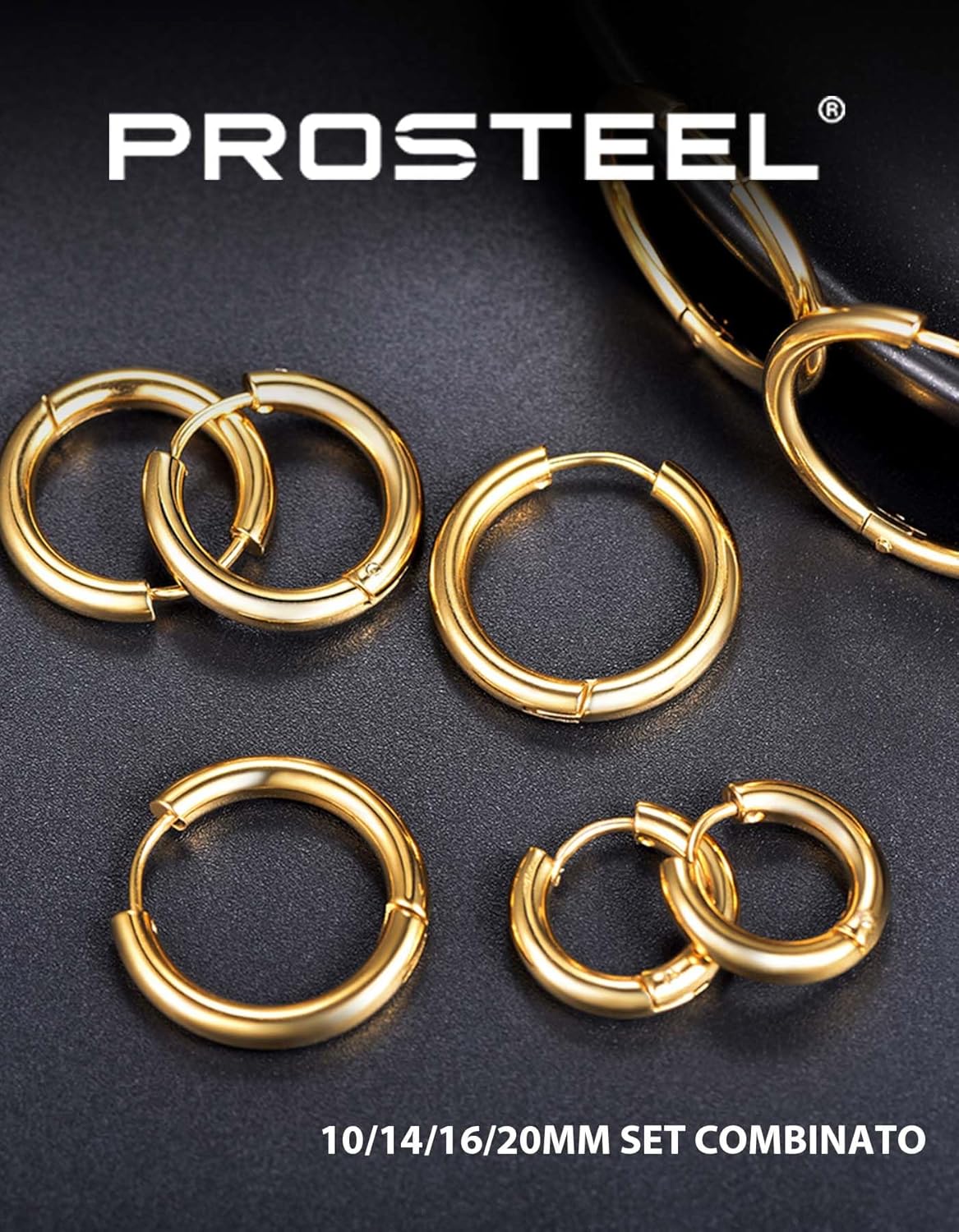 Thumbnail 6 de PROSTEEL Set orecchini uomo unisex in acciaio 316L – 3 o 4 pezzi, placcati oro o nero