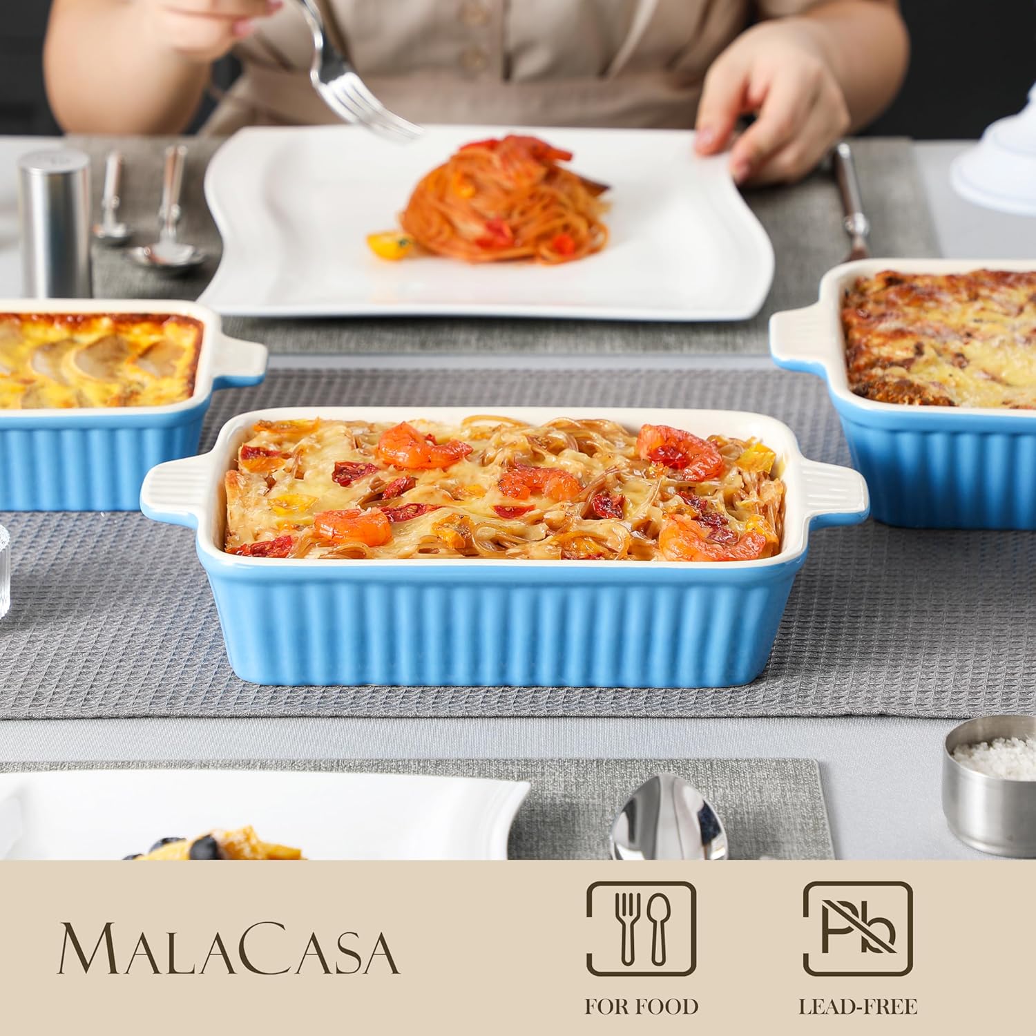 Thumbnail 2 de MALACASA Auflaufform 4-teiliges Set Groß & Klein Stapelbar aus Keramik – Blau (Bake Serie)