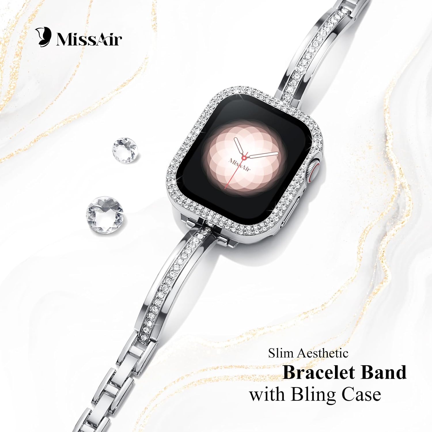 Thumbnail 2 de Missair slim metal Apple Watch strap compatible with 40mm–49mm (jewellery bracelet with bling detail)