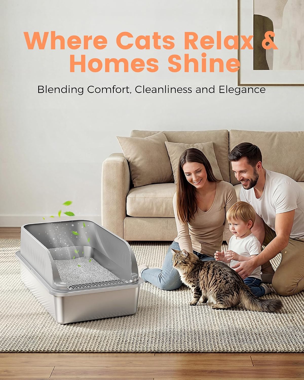 Thumbnail 5 de Stainless Steel Cat Litter Tray with High Sides (XXL) – Hooded, Leak-Proof and Easy to Clean