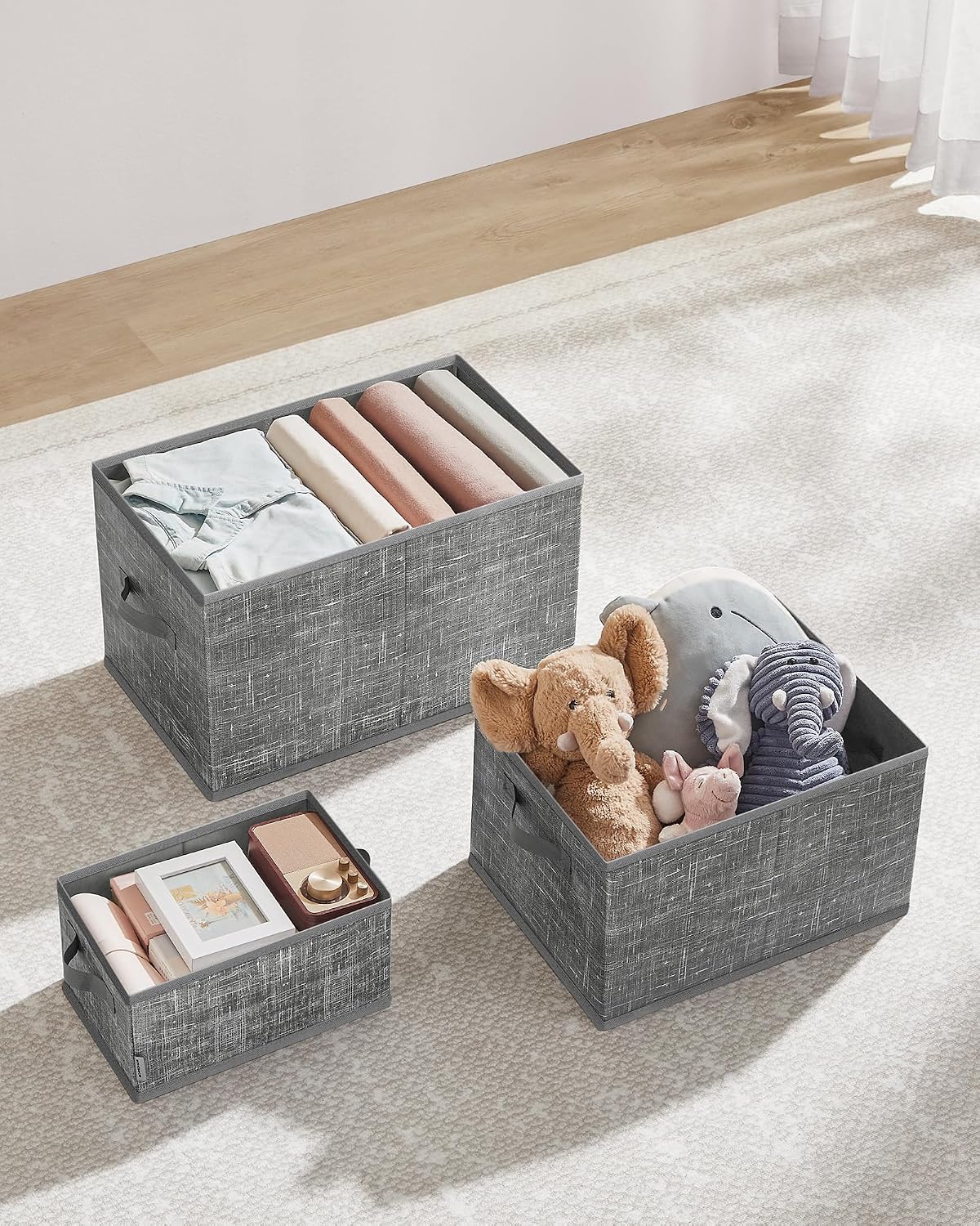 Detalle 2 de SONGMICS opvouwbare stoffen opbergdozen, set van 3, 30 x 20 x 15 cm