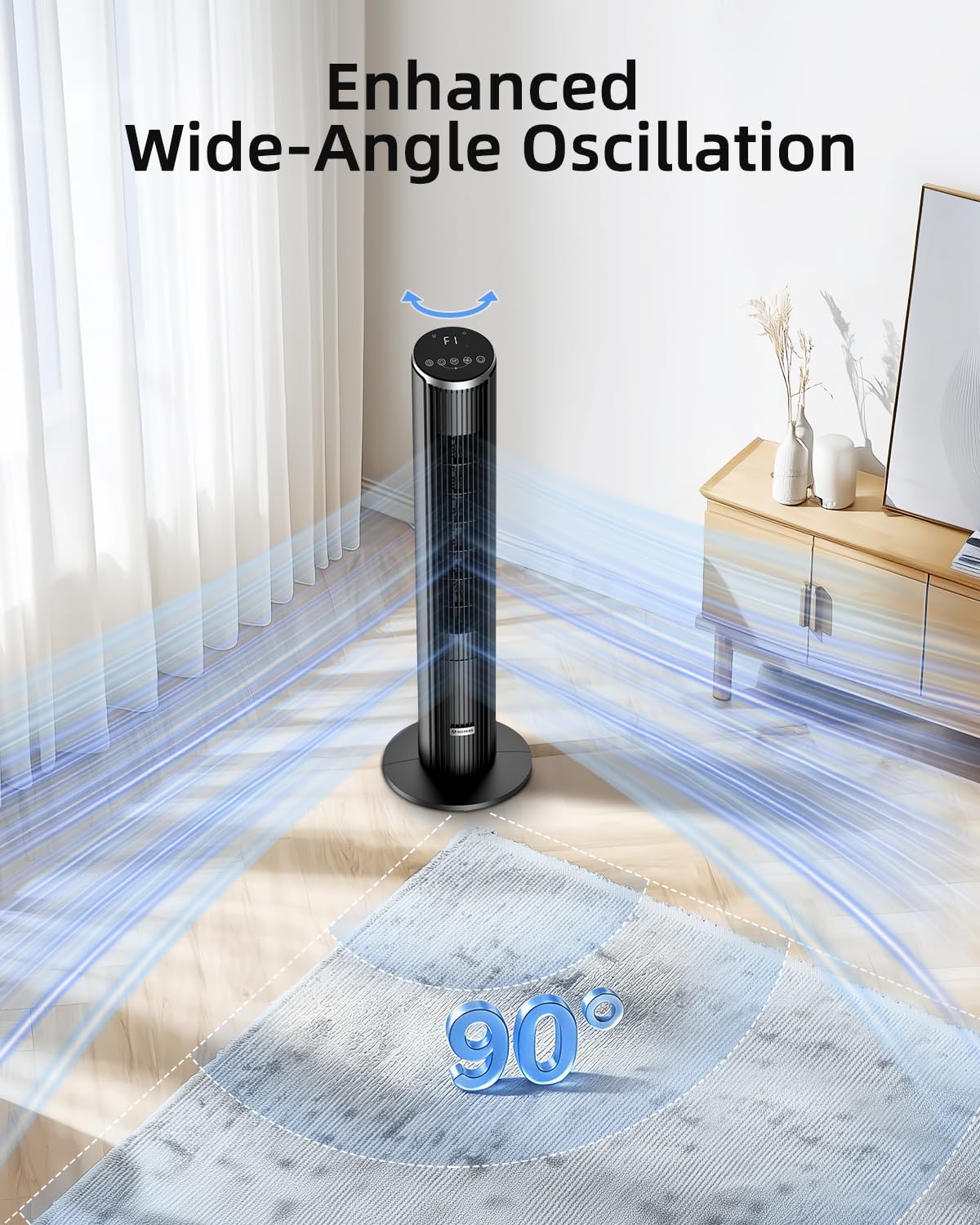 Thumbnail 6 de Ateroll Silent Tower Fan – 90° Oscillating Bladeless Fan with Remote, 4 Speeds, 3 Modes and 12H Timer