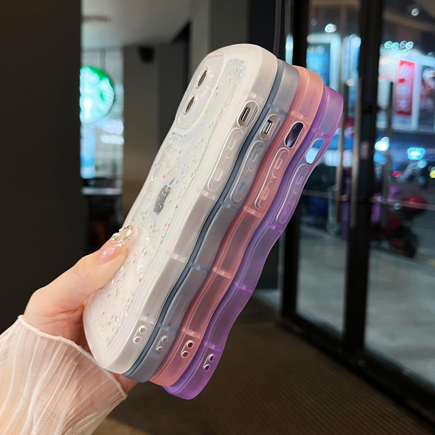 Detalle de ZTOFERA Handyhülle für iPhone 13 (6,1") – transparente TPU Schutzhülle mit Wellenrahmen, Sternen & rosa Rahmen
