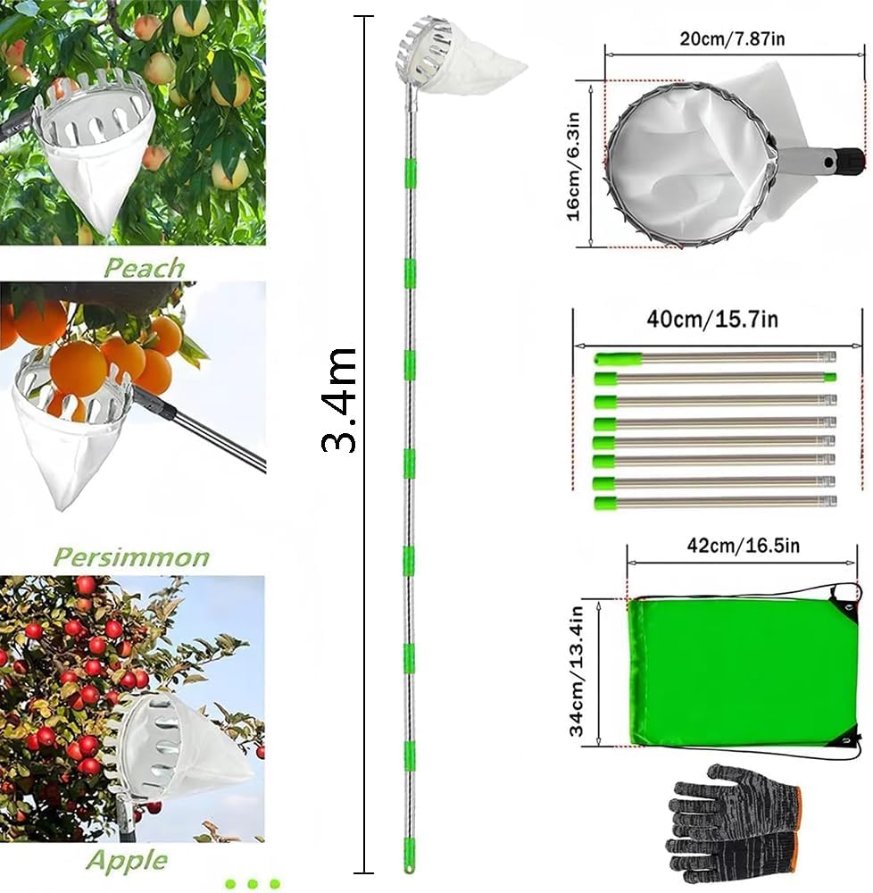 Detalle 2 de HuaMuDM HuaMuDM02 fruitplukker, 340 cm, roestvrijstalen steel met opvangzak
