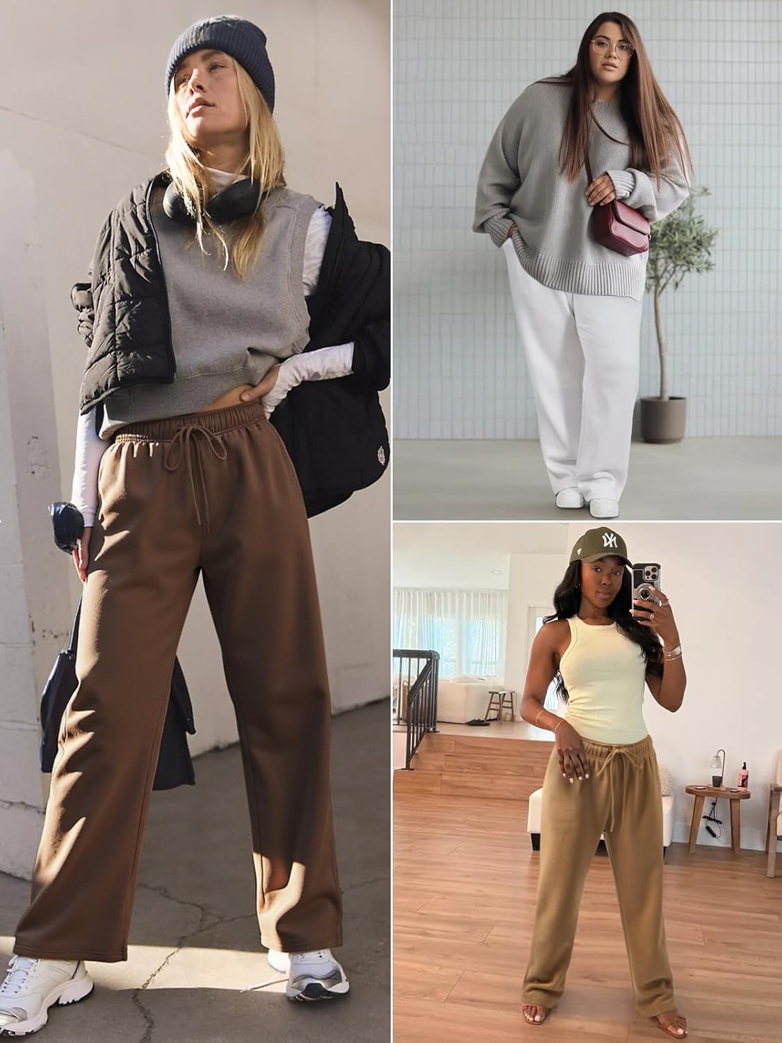 Thumbnail 4 de ATHMILE Women’s Fleece-Lined Sweatpants (Baggy Wide-Leg, Straight Leg) for Fall & Winter