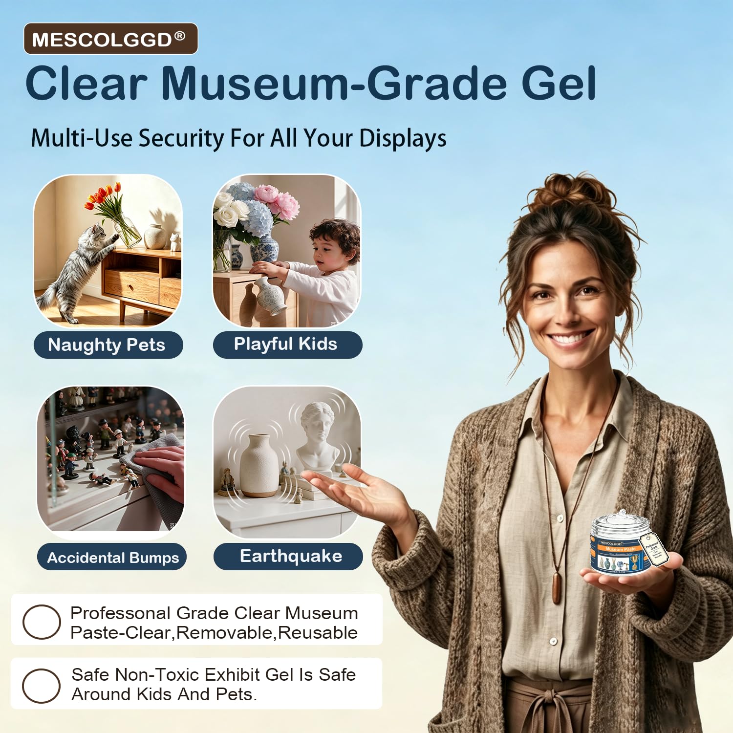 Detalle de MESCOLGGD MG-3 Museum Gel Putty, 190 g Clear Reusable Display Adhesive