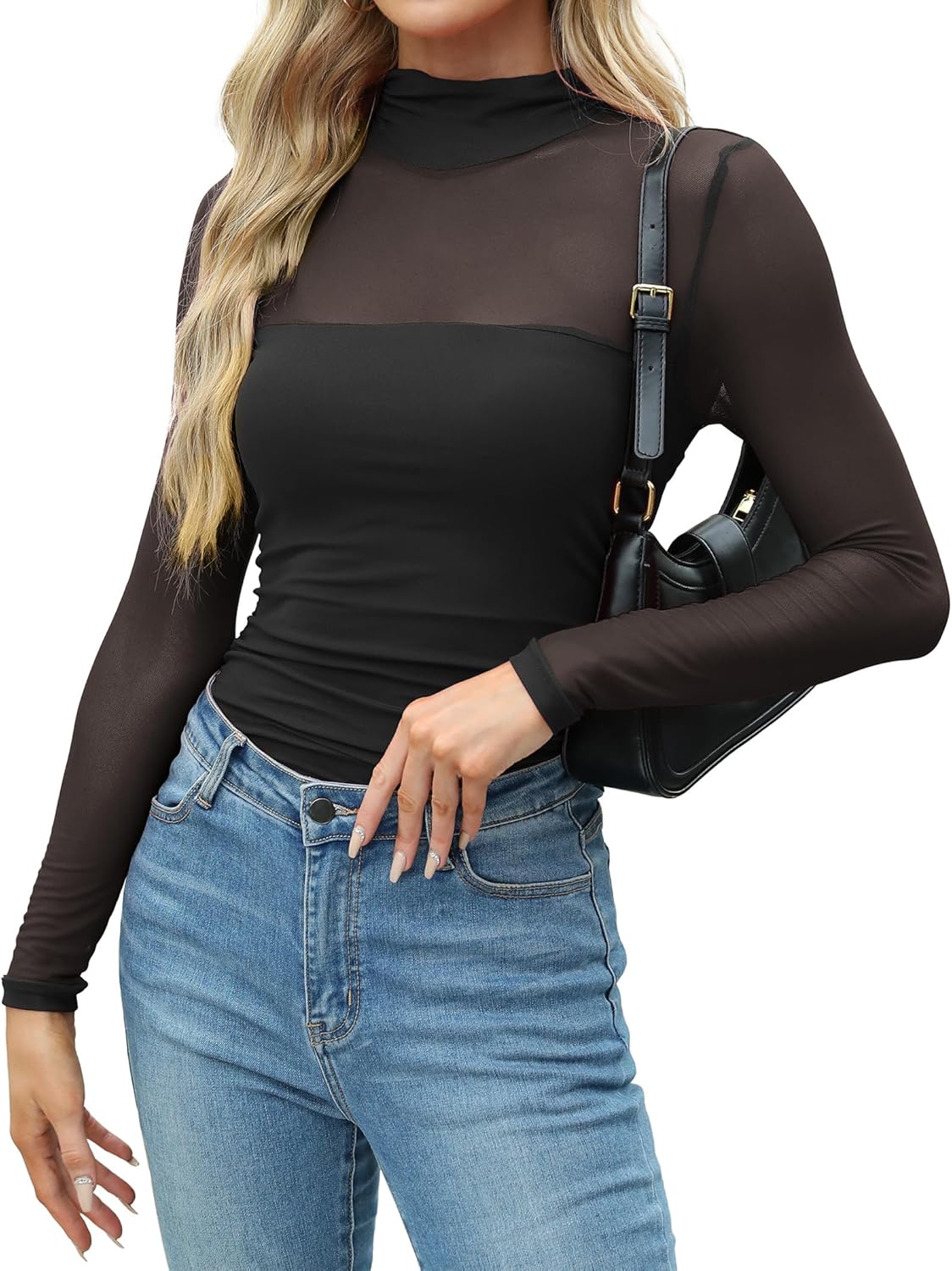 Thumbnail 1 de Zeagoo Mesh Oberteil Damen – transparentes Langarmshirt mit Rundhalsausschnitt (Slim Fit, Party & Clubwear)
