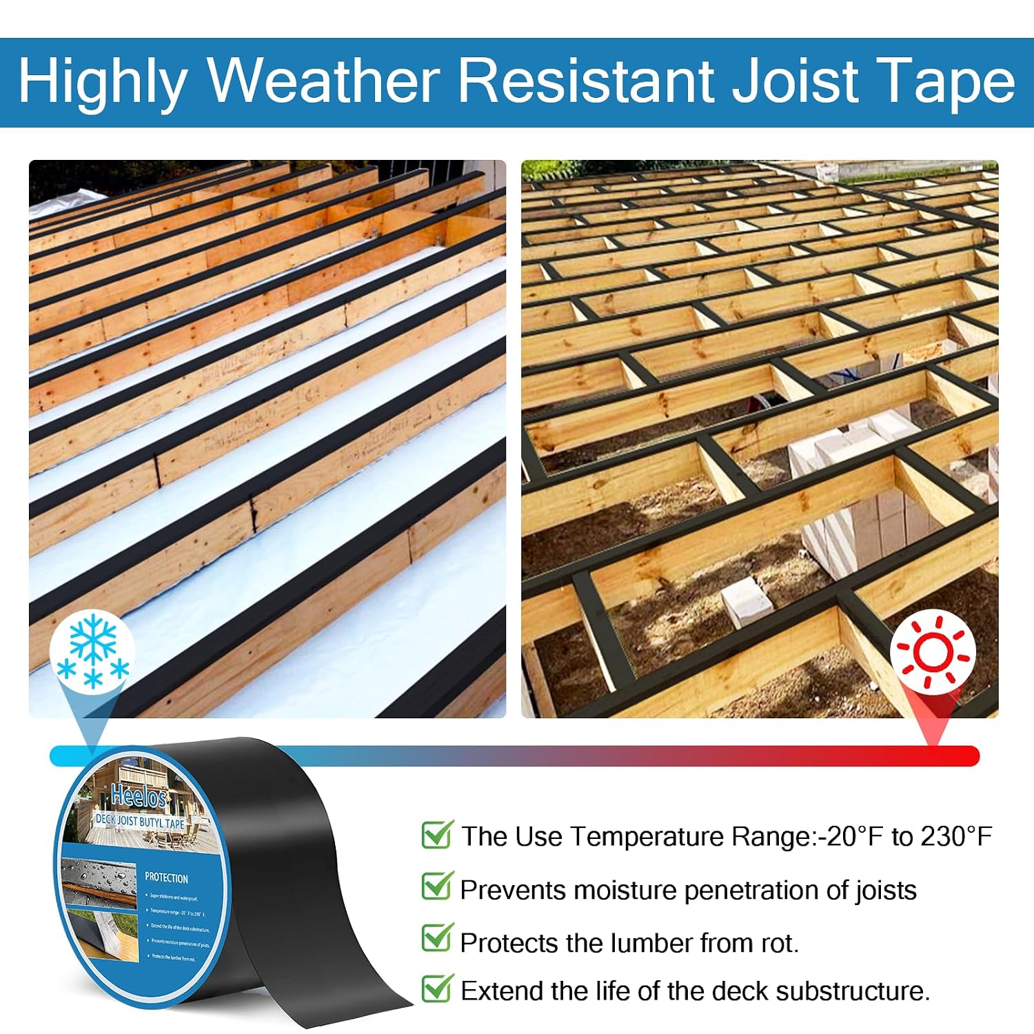 Detalle 2 de Heelos Butyl Adhesive Tape 3''x50' (4 Pack) for Deck Joists