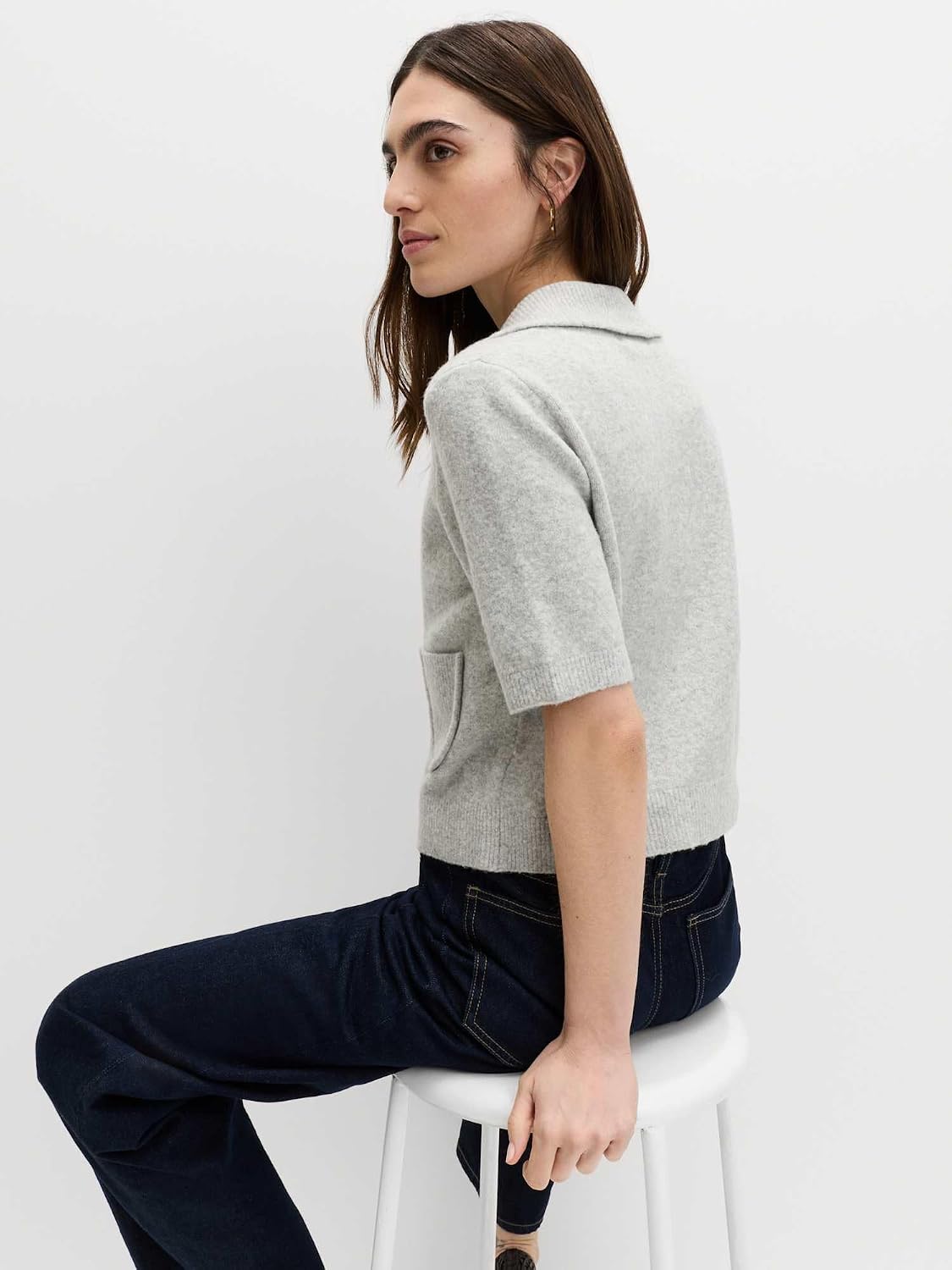 Detalle de Marks & Spencer damesvest met kraag in katoenmix, korte mouwen en cropped lengte