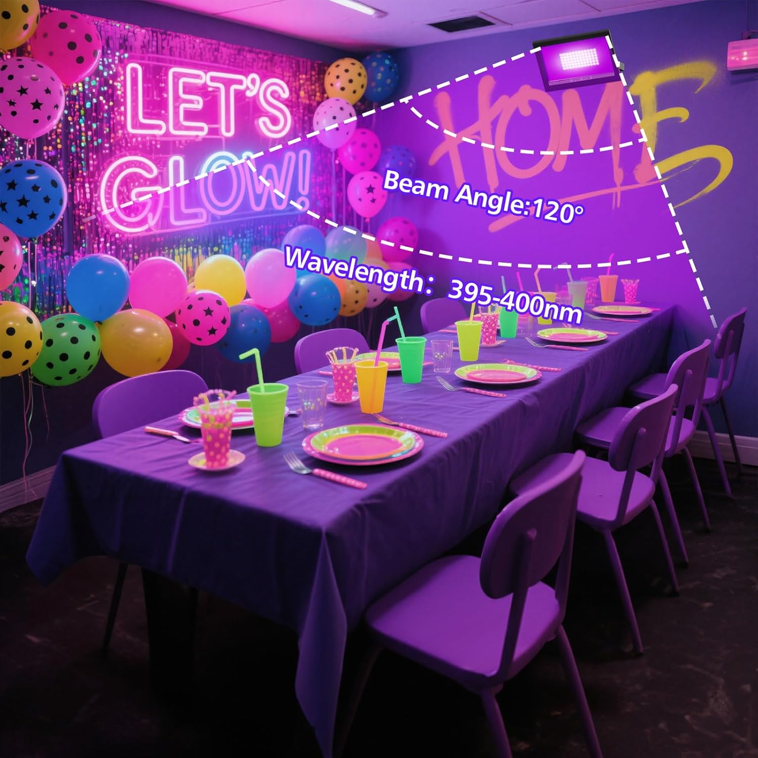 Detalle de T-SUN 100W LED Black Light Flood Light for Glow Parties