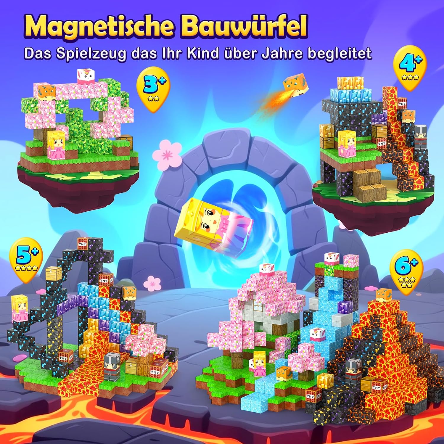 Thumbnail 3 de Magnetische Bausteine (154 Teile) Magnetspielzeug mit doppelseitiger Magnettafel – für kreative Bauwelten ab 3 Jahren