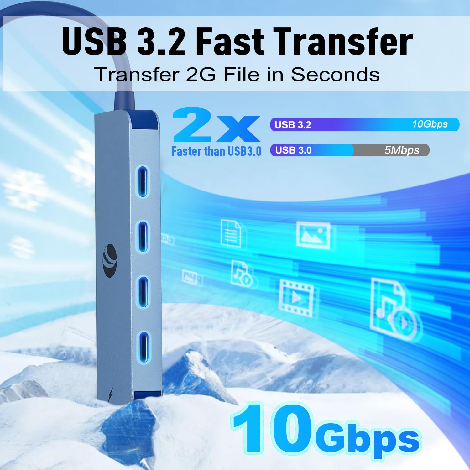 Detalle de VCOM USB-C Hub mit 4 Datenanschlüssen – 10 Gbps, 100W PD, kompakter Multiport-Adapter