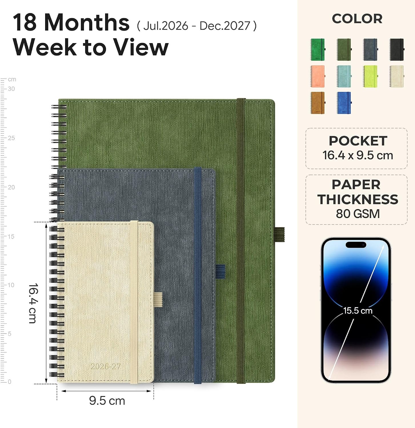 Detalle 2 de IN-LUXPRO Academic Diary 2026-2027 Week to View Pocket A6 (Caramel PU Leather, 18 Months)