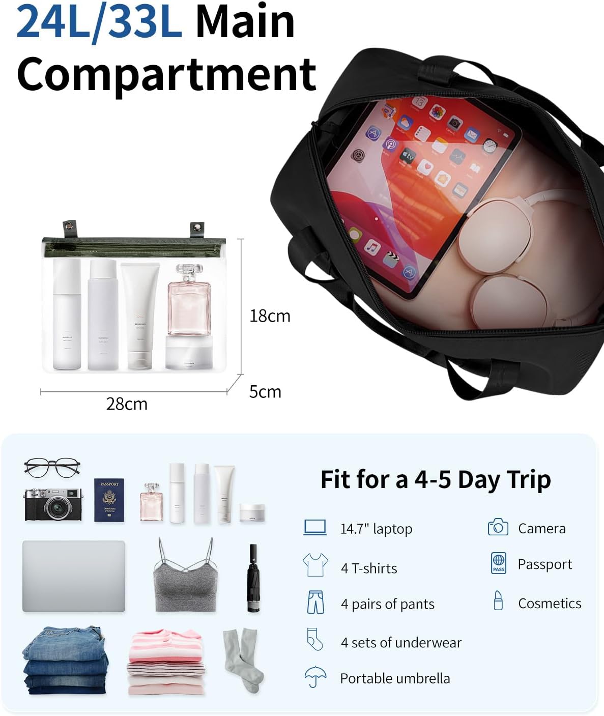 Thumbnail 3 de ECOHUB for Ryanair Cabin Bags 40x30x20cm expandable underseat bag with wet pocket (Black)