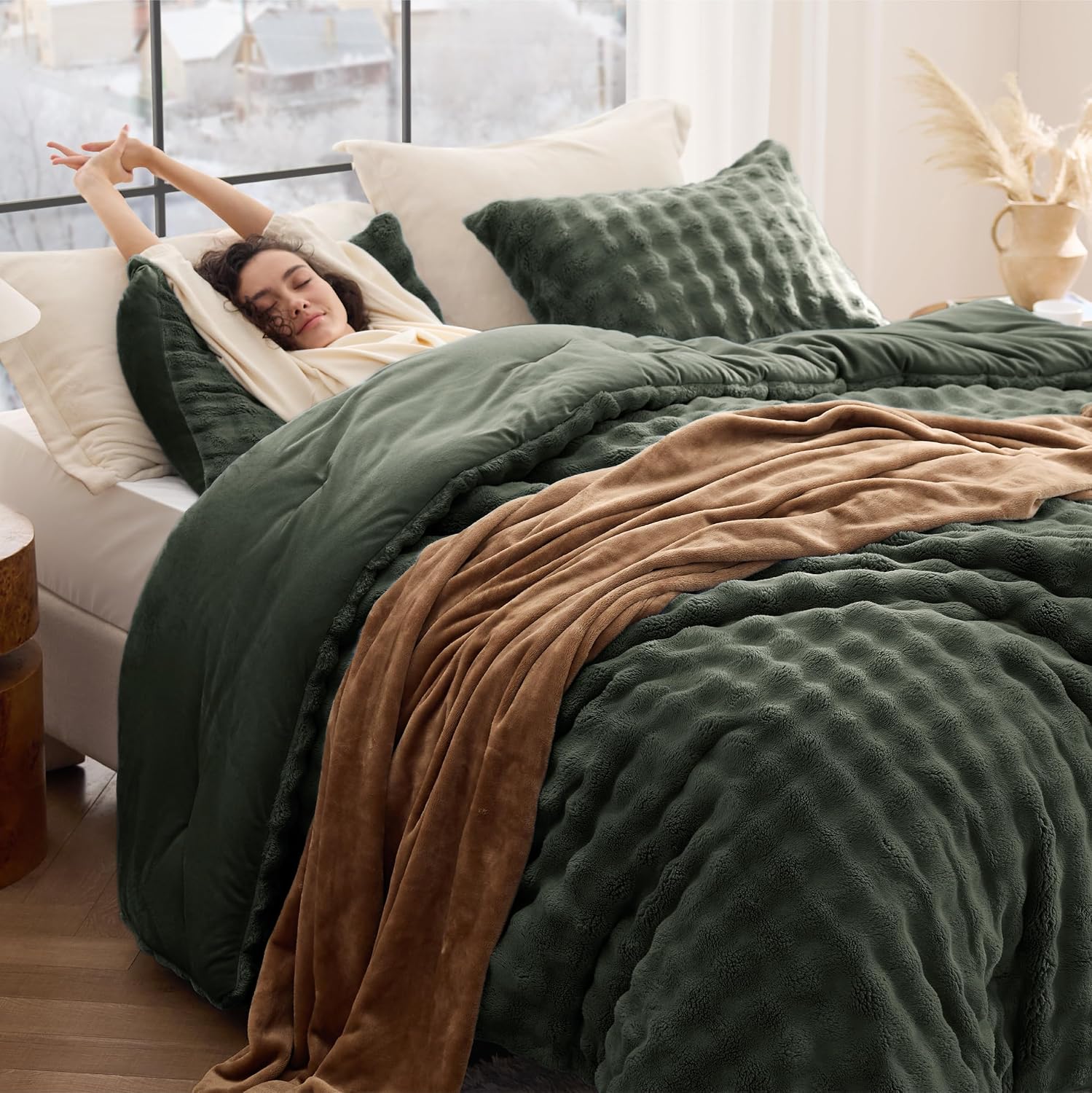 Thumbnail 4 de Bedsure BB649B3 Queen Bubble Comforter Set, Double-Sided Flannel, 90" x 90