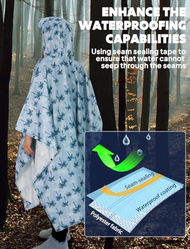 Detalle de ANYOO Leichter wasserdichter Regenponcho für Herren & Damen – Ripstop, Mehrzweck, 220 × 140 cm