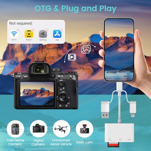 Detalle de Dalimee 3-in-1 SD Card Reader for iPhone, USB-C/USB/A Lightning – Bidirectional, Plug & Play