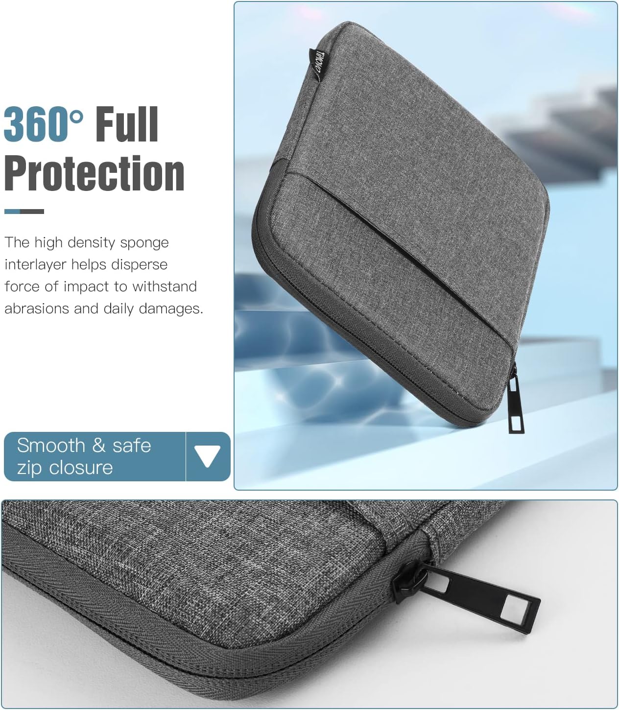Detalle 2 de TiMOVO Schutzhülle 6–7 Zoll für eReader – Stoßfeste Sleeve mit Reißverschluss, Dunkelgrau