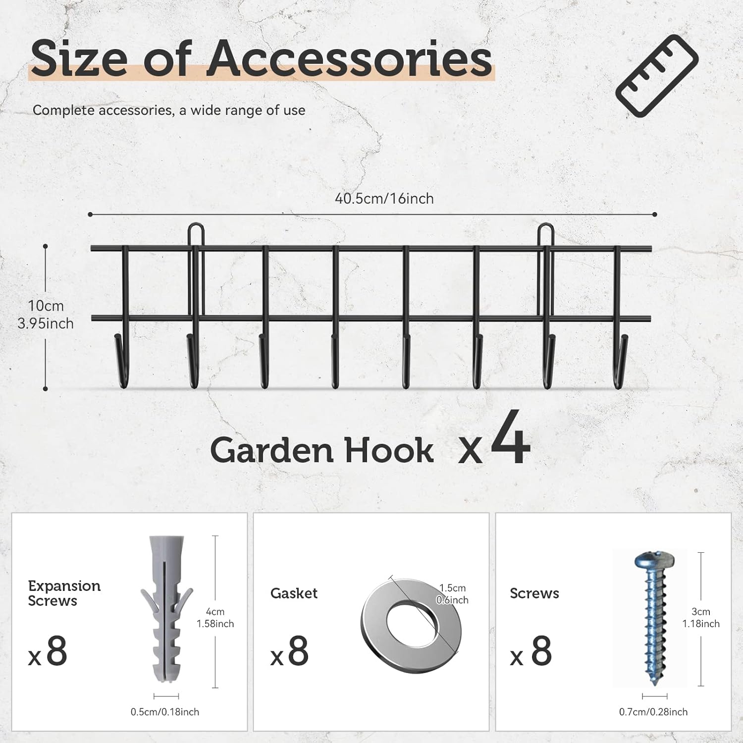 Detalle 2 de Garden tool rack 160cm with 32 hooks