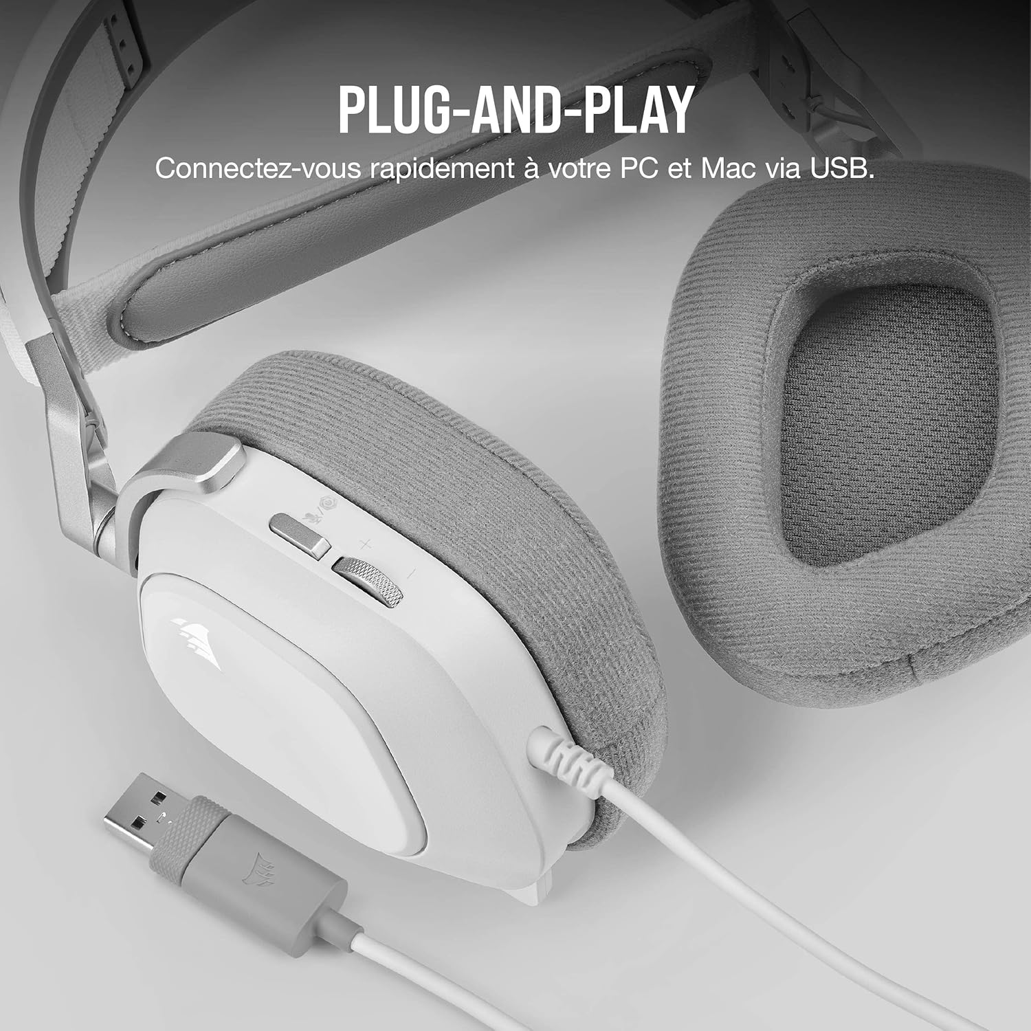 Thumbnail 4 de Corsair HS80 RGB USB – Casque Gaming Premium avec Dolby Son Surround 7.1 (Blanc)