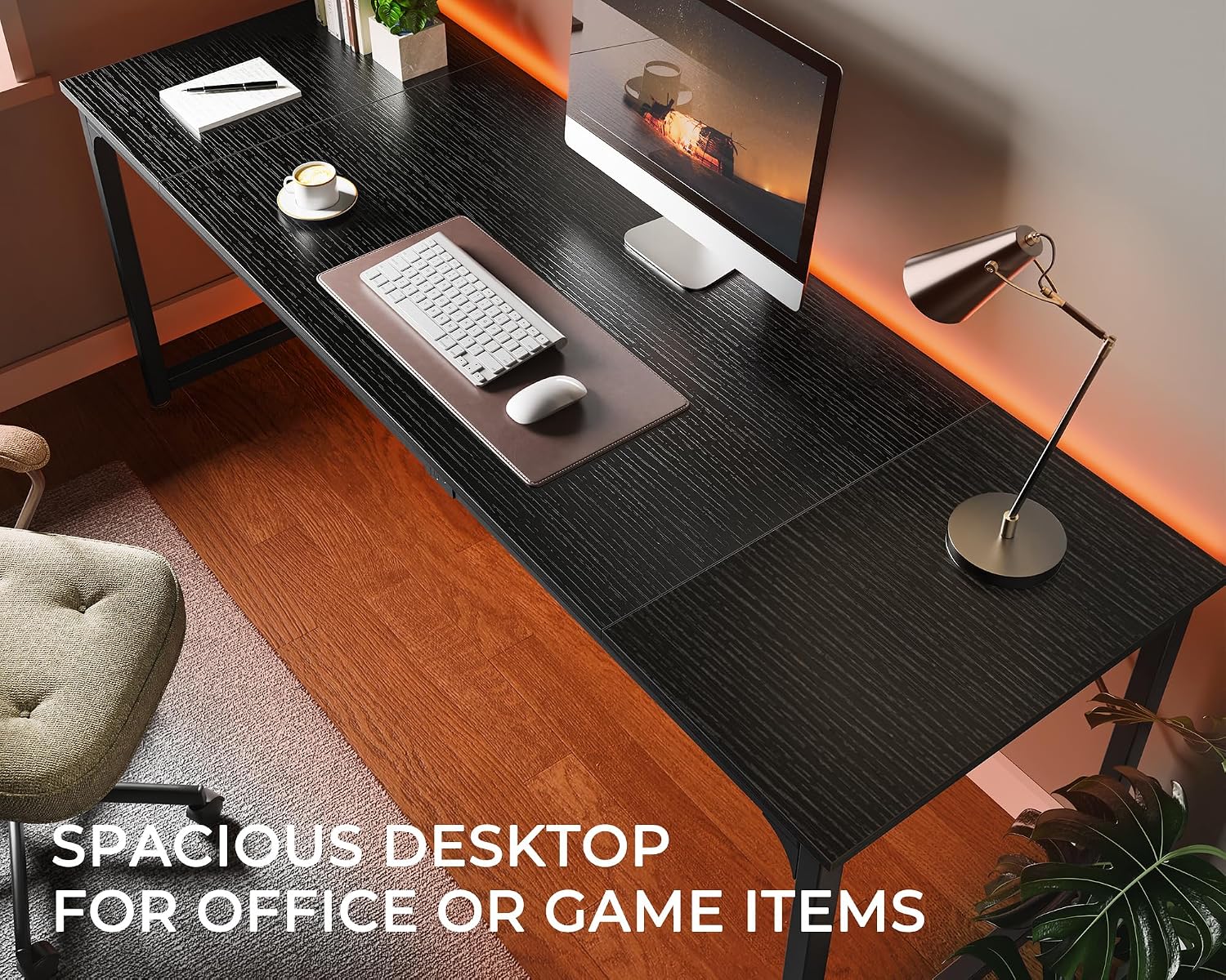 Detalle 1 de Huuger 80-Inch Computer Desk, Black Engineered-Wood Top, Metal Frame