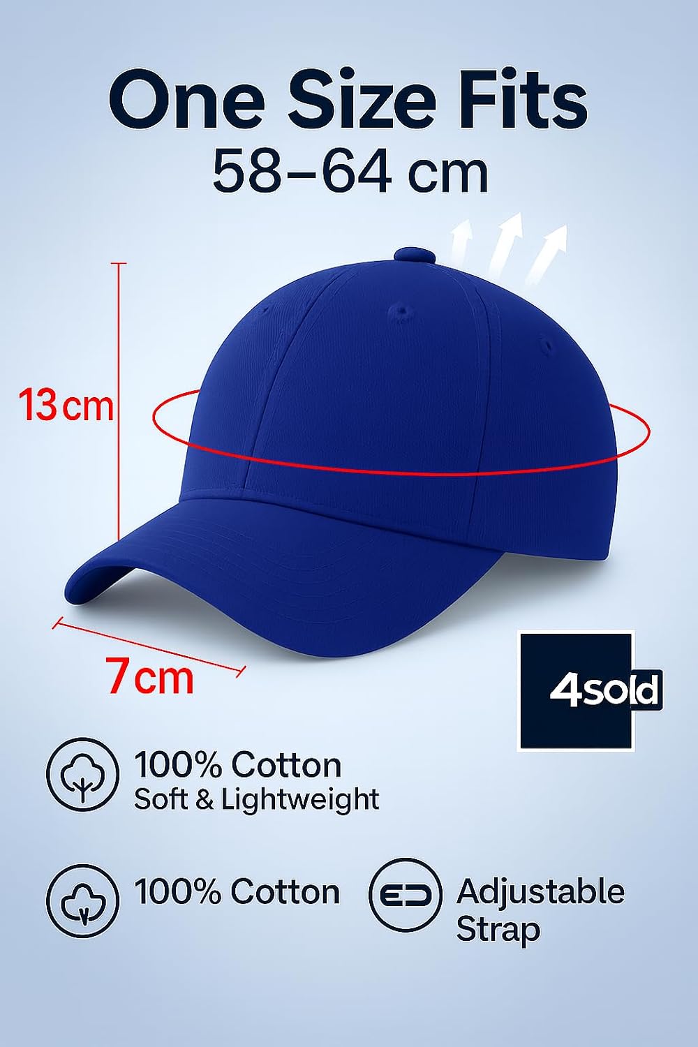 Detalle 2 de 4sold 100% Cotton Baseball Cap – Polo Style, Unisex