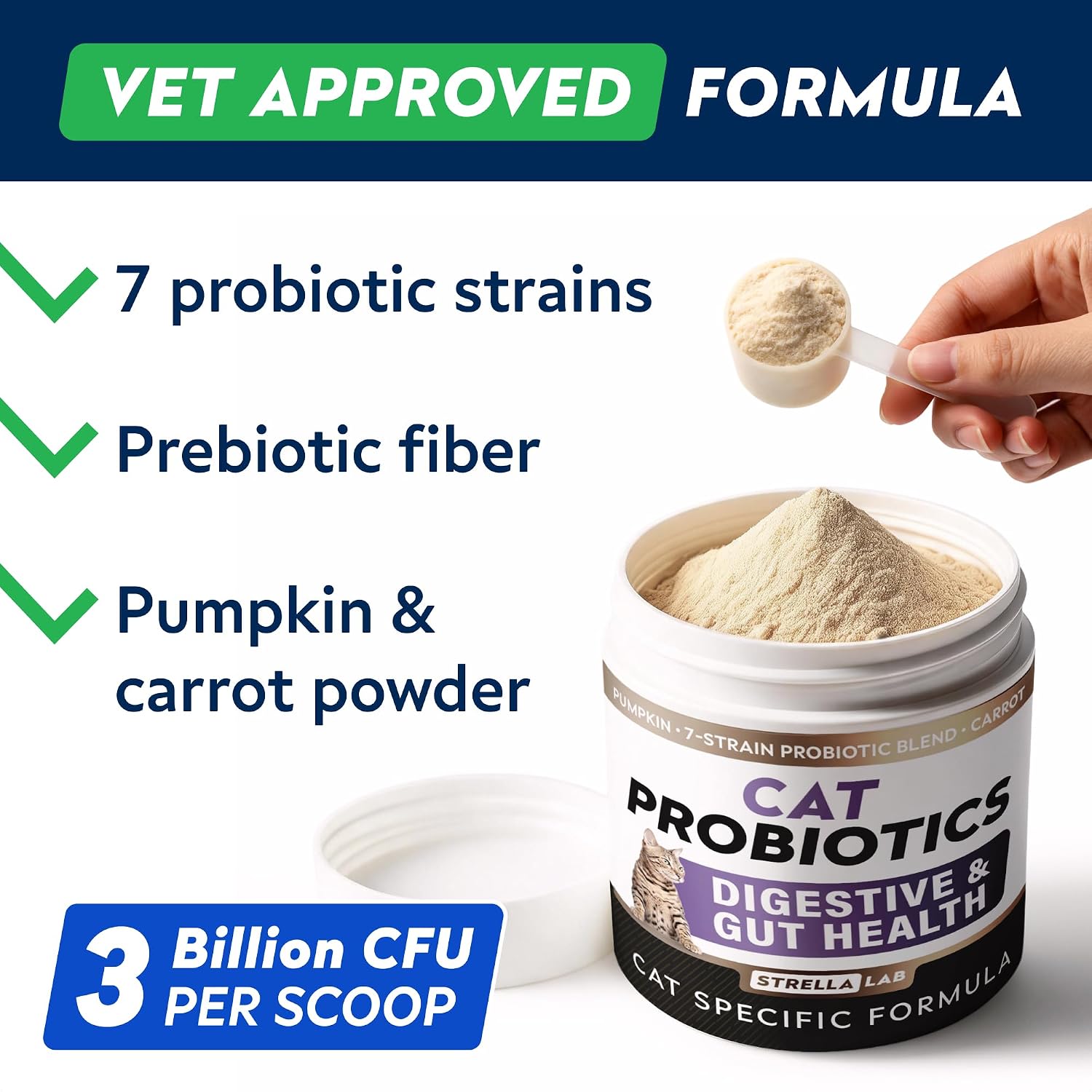 Detalle 2 de STRELLALAB Cat Probiotics Powder, 108 Scoops, 3 Billion CFU