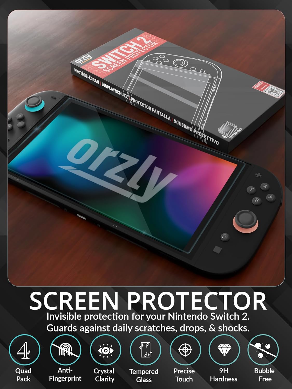 Thumbnail 3 de Orzly Switch 2 glass screen protector 7.9 inch