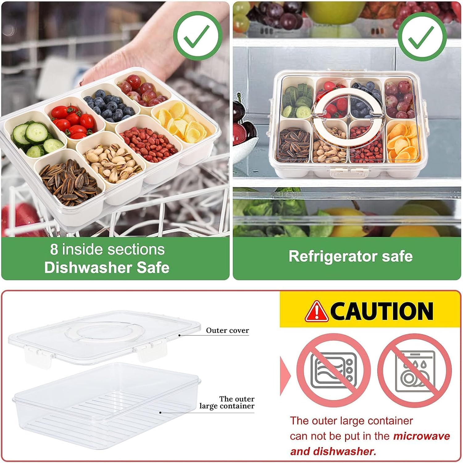 Thumbnail 1 de HNNJCK Snackbox mit Fächern 2er-Set – Tragbare Box mit 8 Fächern, Deckel, Griff und dichter Abdichtung