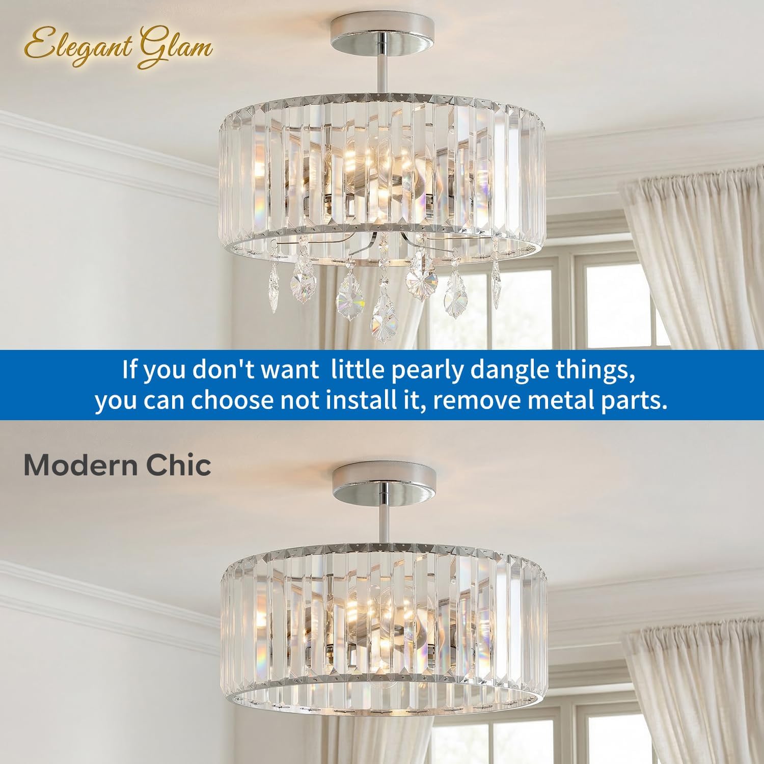 Detalle de ANWIO Chandelier Lampshade in Silver for E27 Ceiling Fittings