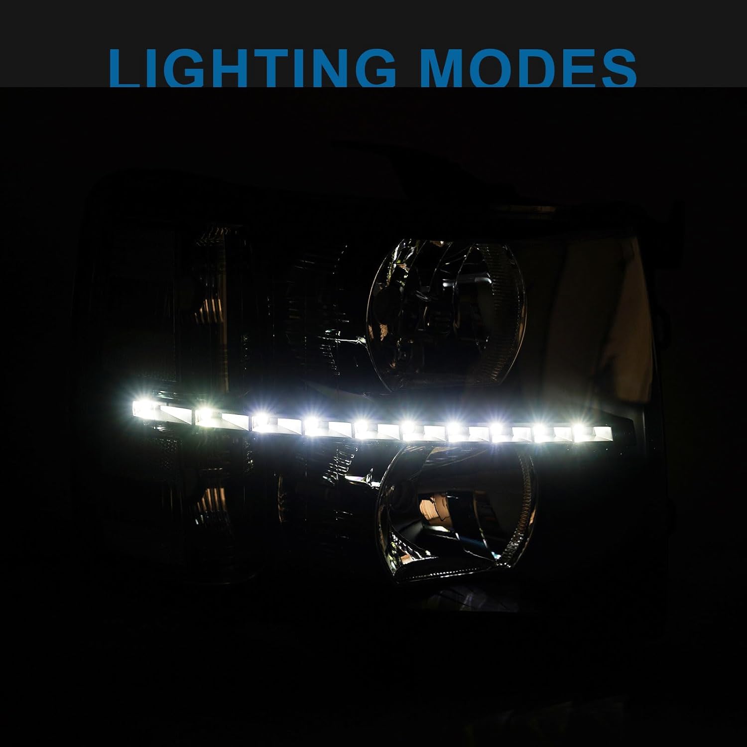 Thumbnail 1 de Fullux LED DRL Headlights Assembly for 2007–2013 Chevy Silverado 1500 (and 2007–2014 2500HD/3500HD) — Clear Reflector Black Housing