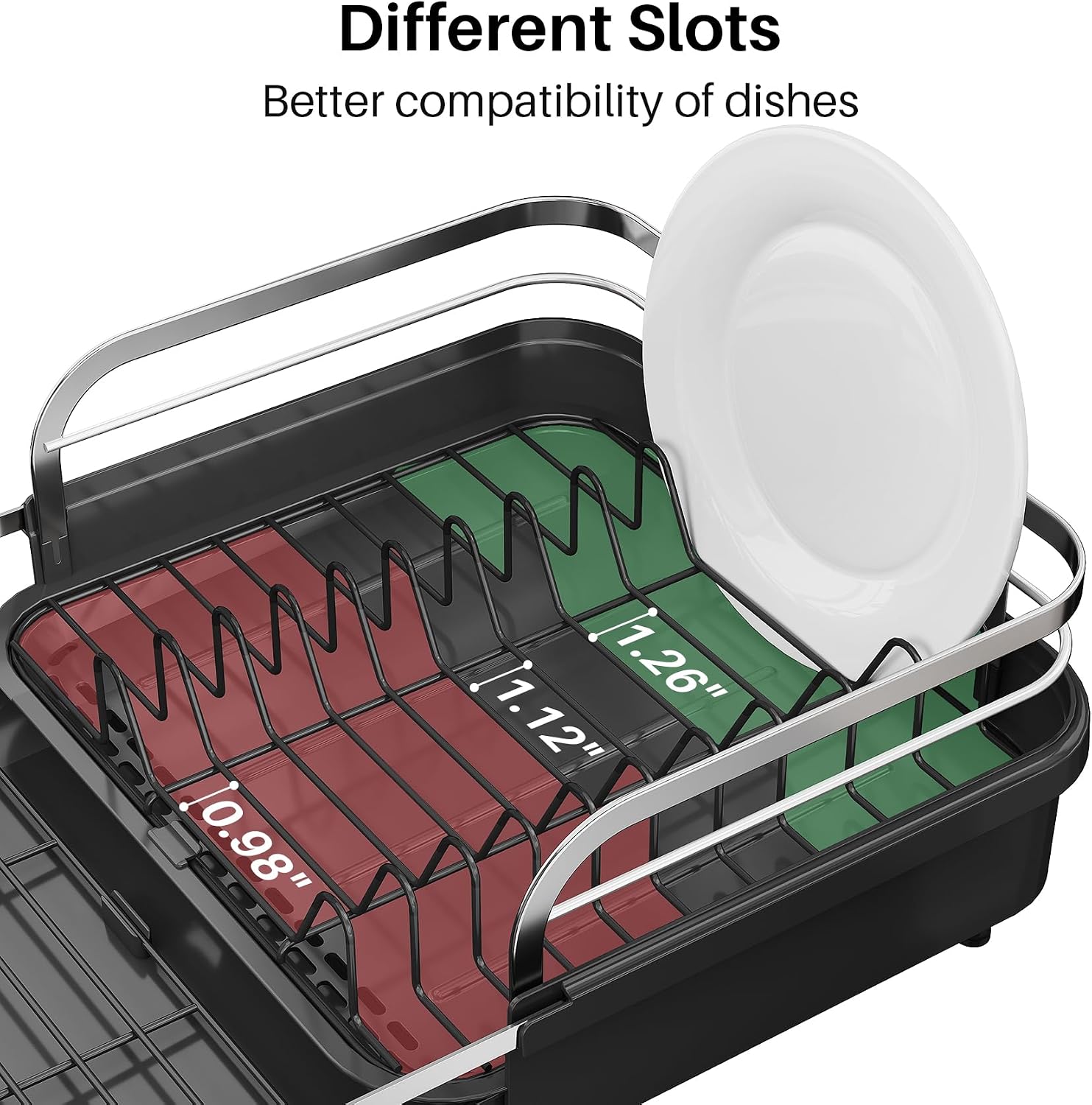 Thumbnail 6 de SNTD Expandable Dish Drying Rack, Black, 15.2–22.1 in, Stainless Steel Rails