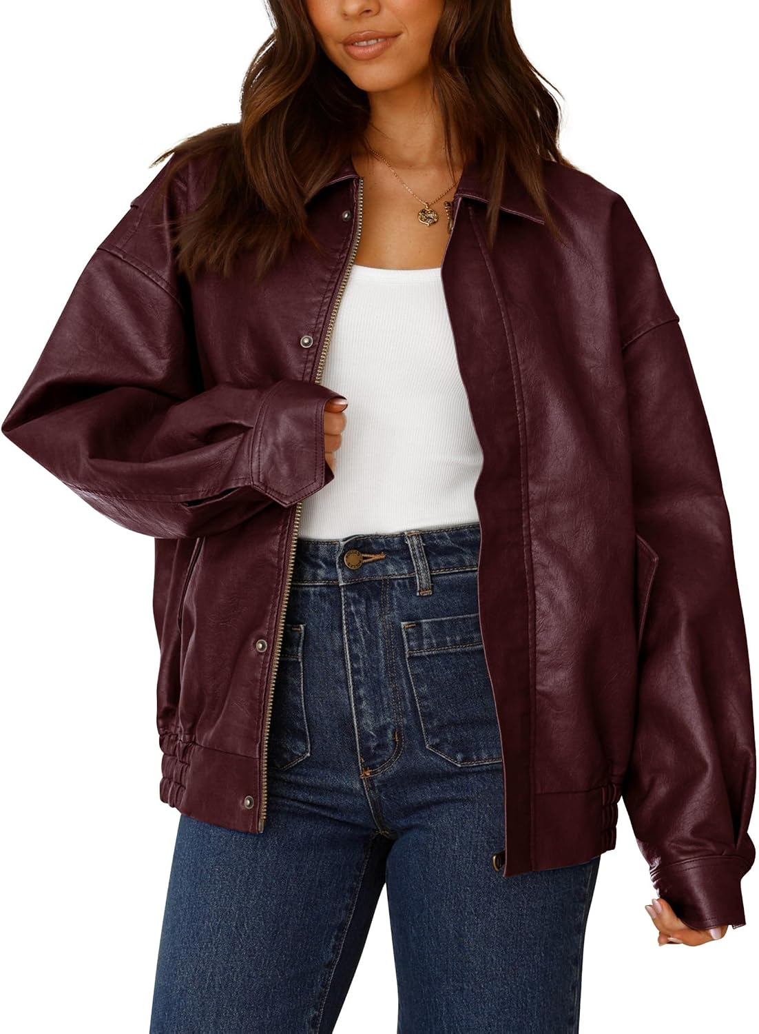 Detalle de PRETTYGARDEN Faux Leather Motorcycle Jacket