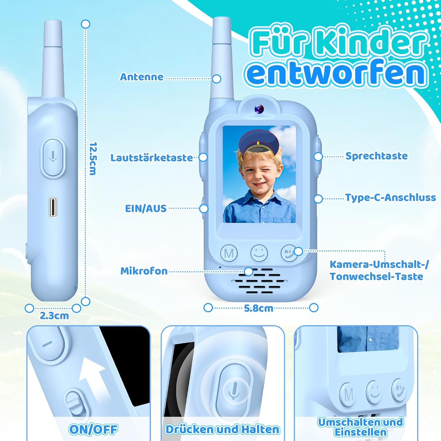 Detalle 2 de Video-Walkie-Talkie für Kinder – Aufladbar, mit Kamera und Verschlüsselung