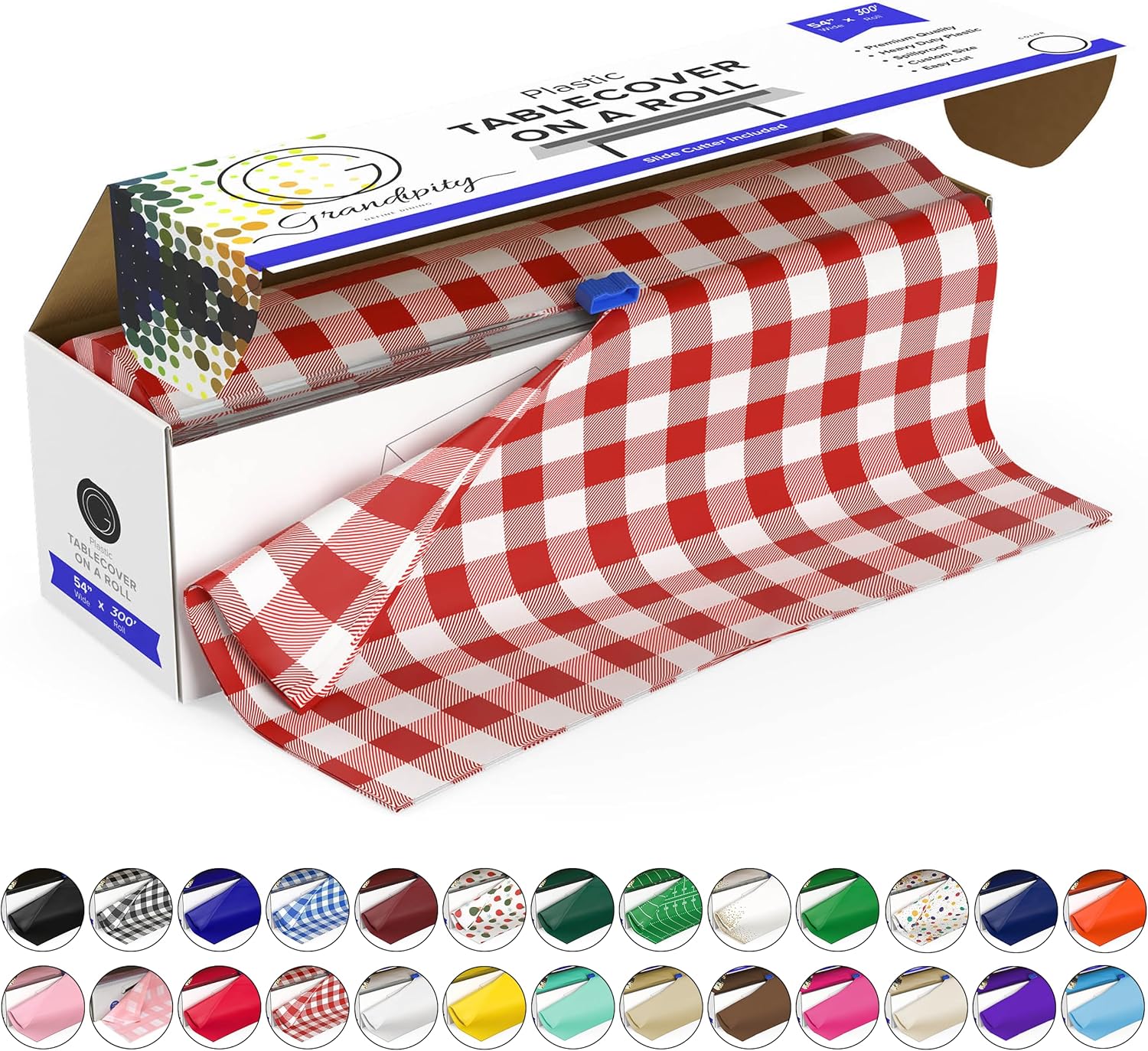 Detalle de Grandipity 54in x 300 Ft Red Ginghams Plastic Tablecloth Roll — Cut-to-Size, Disposable, and Waterproof for Any Event