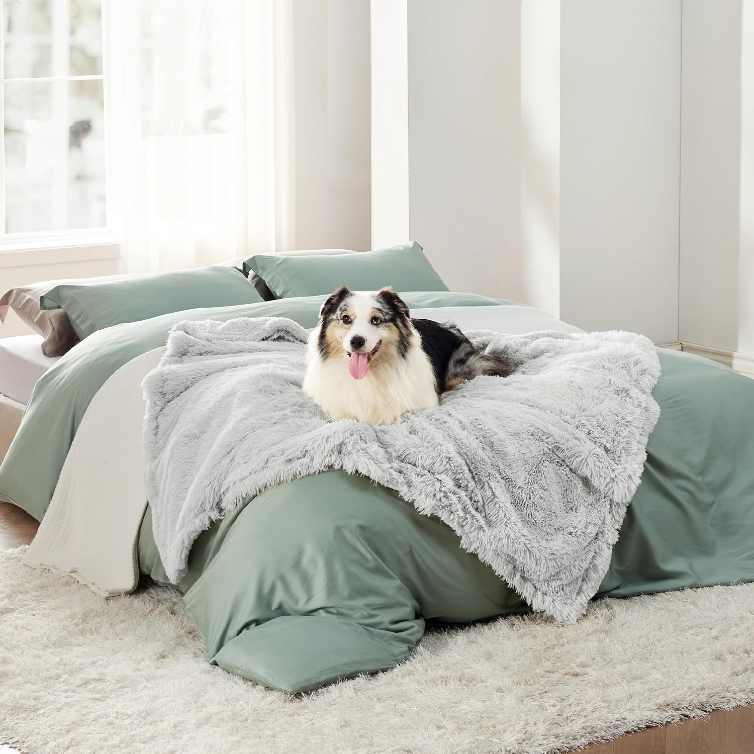 Detalle de BEDSURE wasserdichte Hundedecke für große Hunde (127 x 152 cm) – hellgrau, weich & waschbar