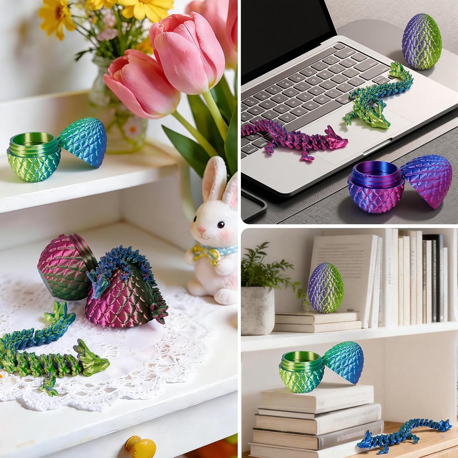 Detalle de zhancydeal 4er Set 3D Drachenei mit Drache – bewegliche 13 cm Drachenfiguren aus PLA (7 cm Eierschale) für Kinder ab 5–9 Jahren