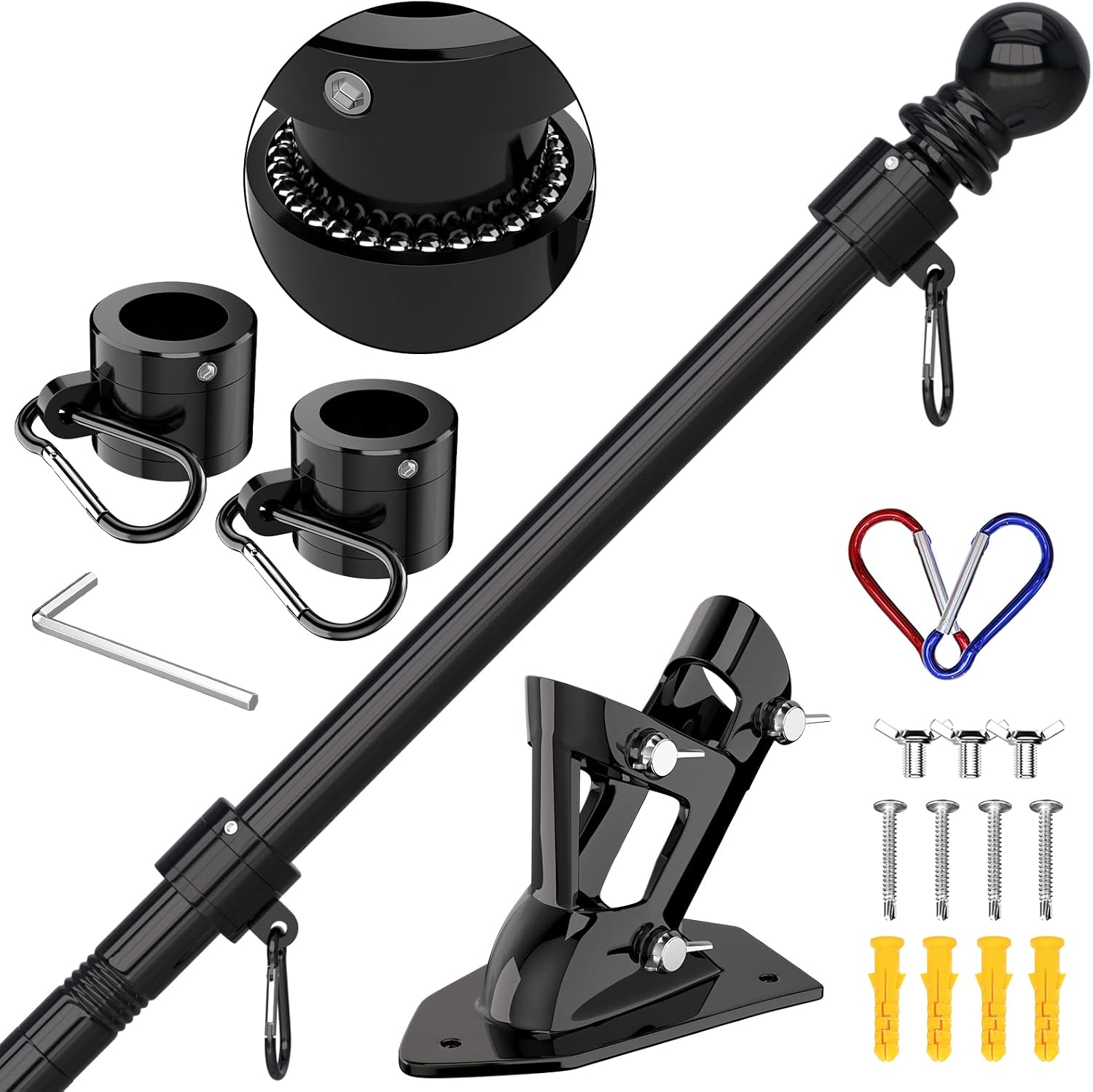 Detalle de ZMTECH ZM-FP-B/6/1 6 ft Stainless Steel Flag Pole Kit, Black, Adjustable