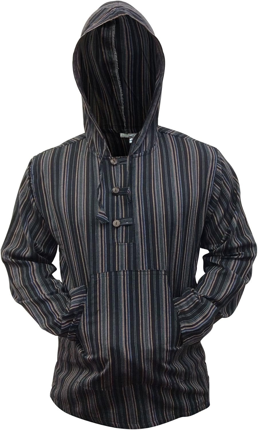 Detalle 2 de Shopoholic Fashion Mehrfarbig dharke Streifen Opa Kapuzenpulli Hemd – Leichter Kapuzenpullover, lockerer Look