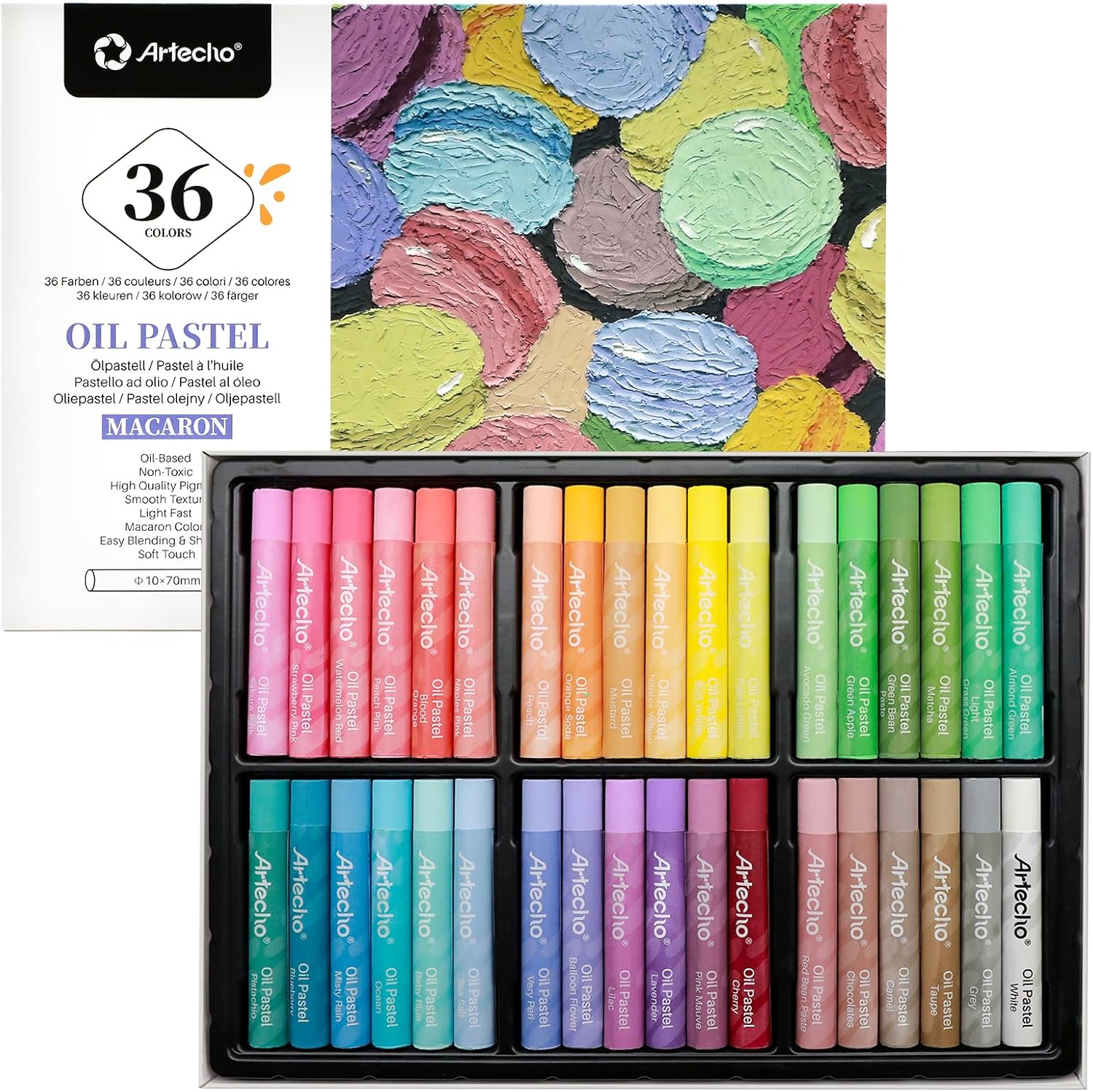 Detalle de Artecho Ölpastell-Satz 36 Macaron-Farben – hochwertig, tragbar und vielseitig verwendbar