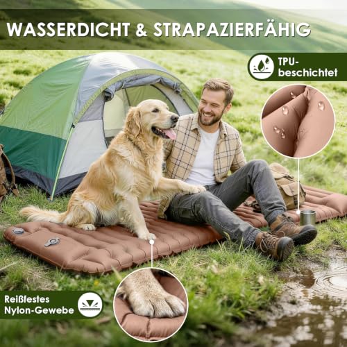 Detalle de Purecas Isomatte Camping mit Fußpumpe – Ultraleichte Luftmatratze mit Kissen