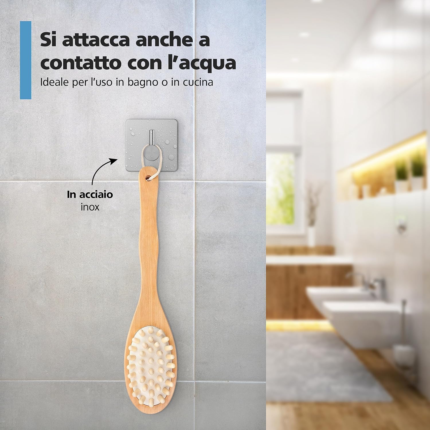 Detalle de Virea set di 4 ganci da parete auto-adesivi senza forare in acciaio inox (fino a 8 kg) per bagno e cucina