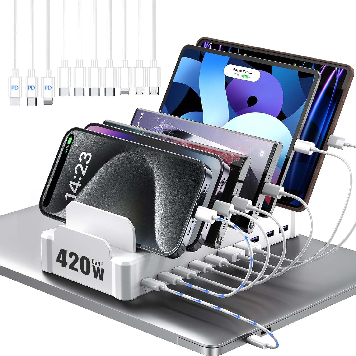 Thumbnail 6 de 320W GaN 10-Port Charging Station with 10 Cables and Dual 65W PD