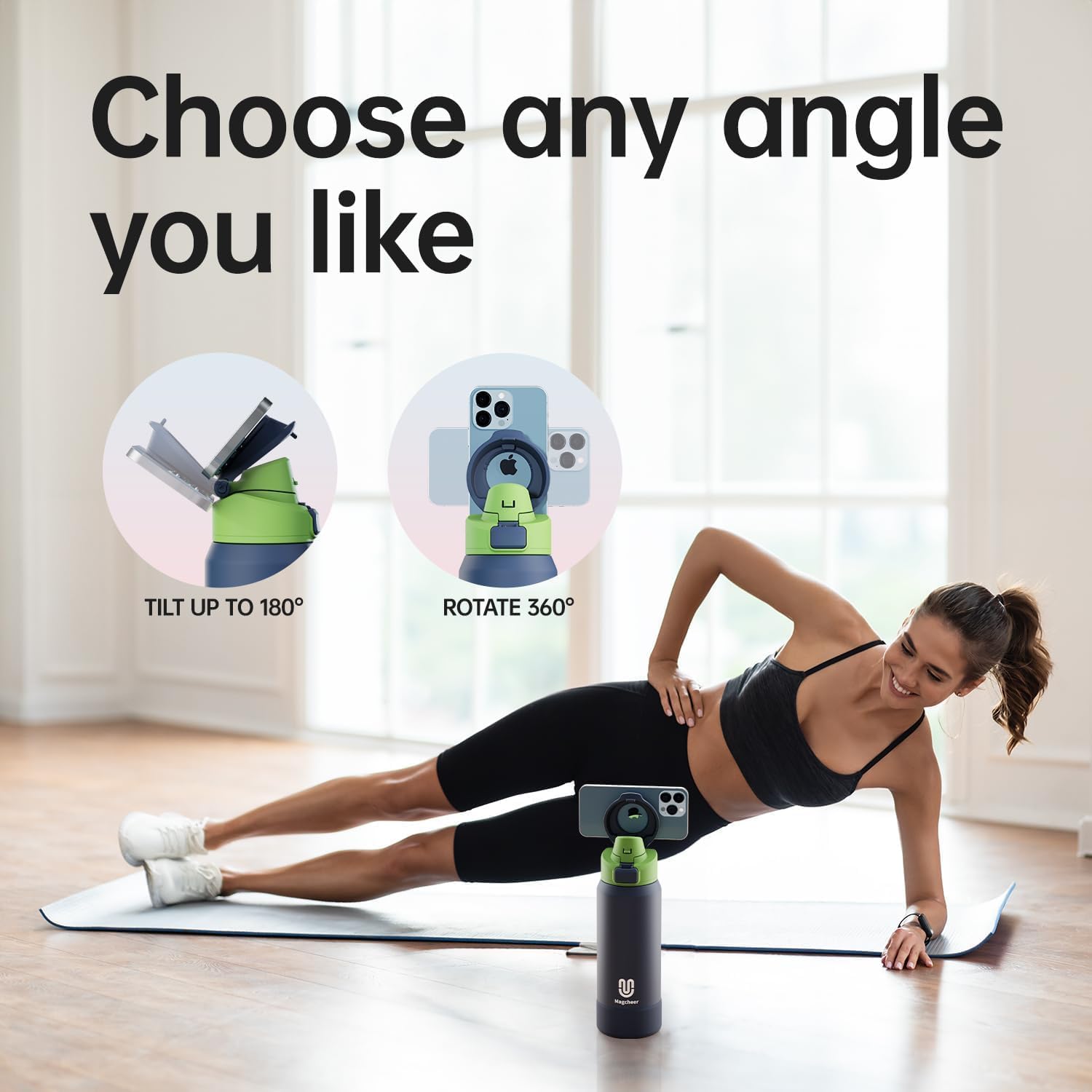 Thumbnail 3 de magcheer 1L Magnetic Water Bottle with Phone Holder – a practical, hands-free bottle for travel, fitness and daily use