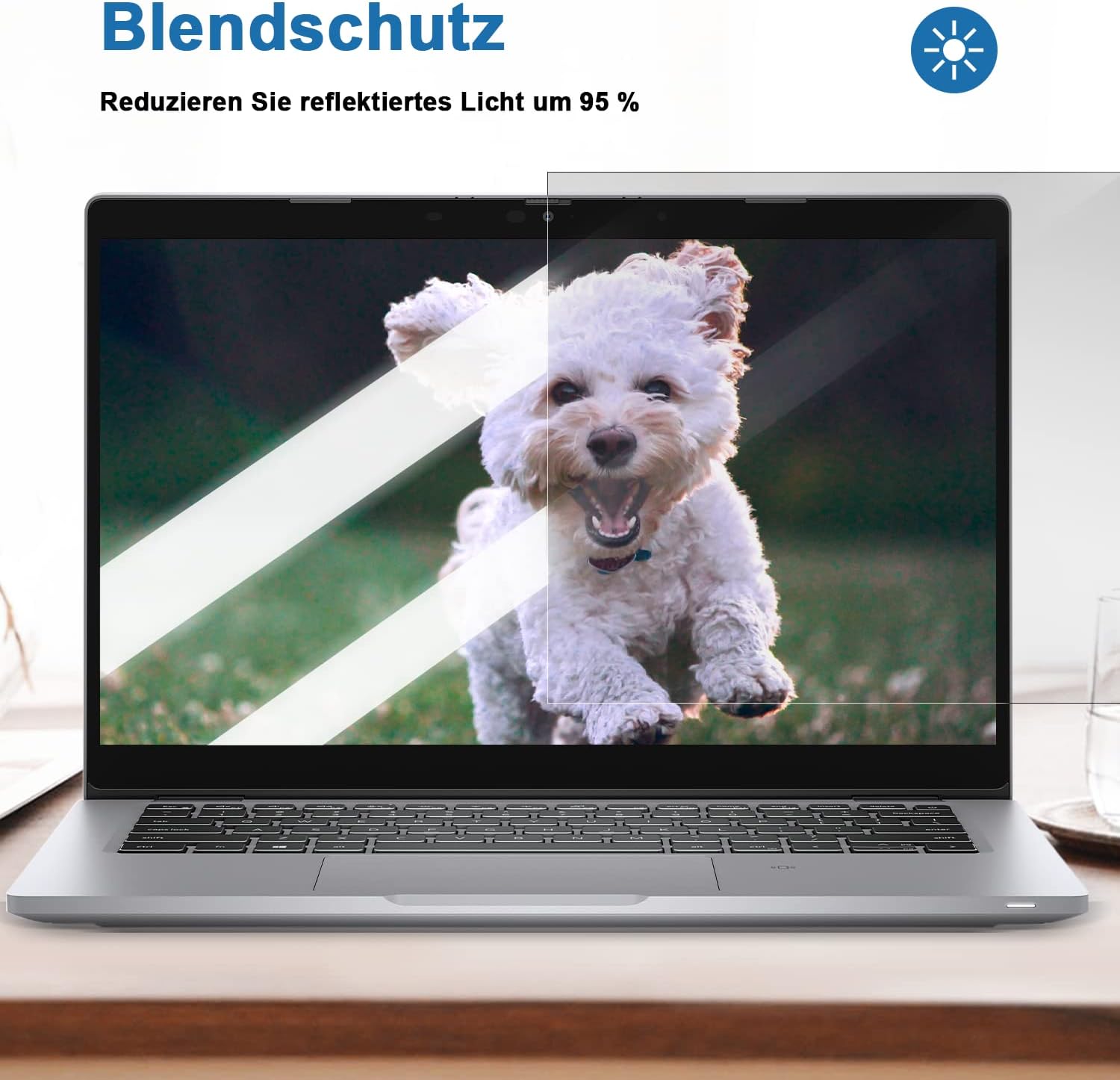 Detalle de Laptop Sichtschutzfolie 16 Zoll – Privacy-Filter mit umkehrbarer Oberfläche und Blaulicht-/Blendschutz