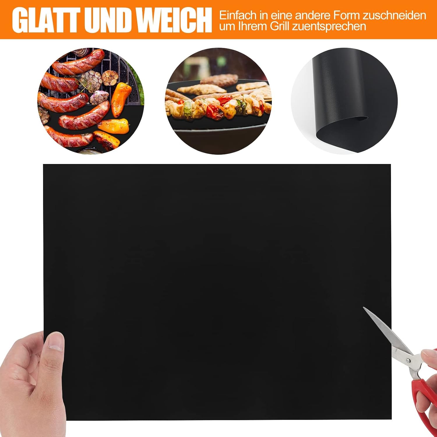 Detalle 2 de DIKER BBQ Grillmatte 40x33 cm – Wiederverwendbare Antihaft-Grillmatten für Kohle & Backofen