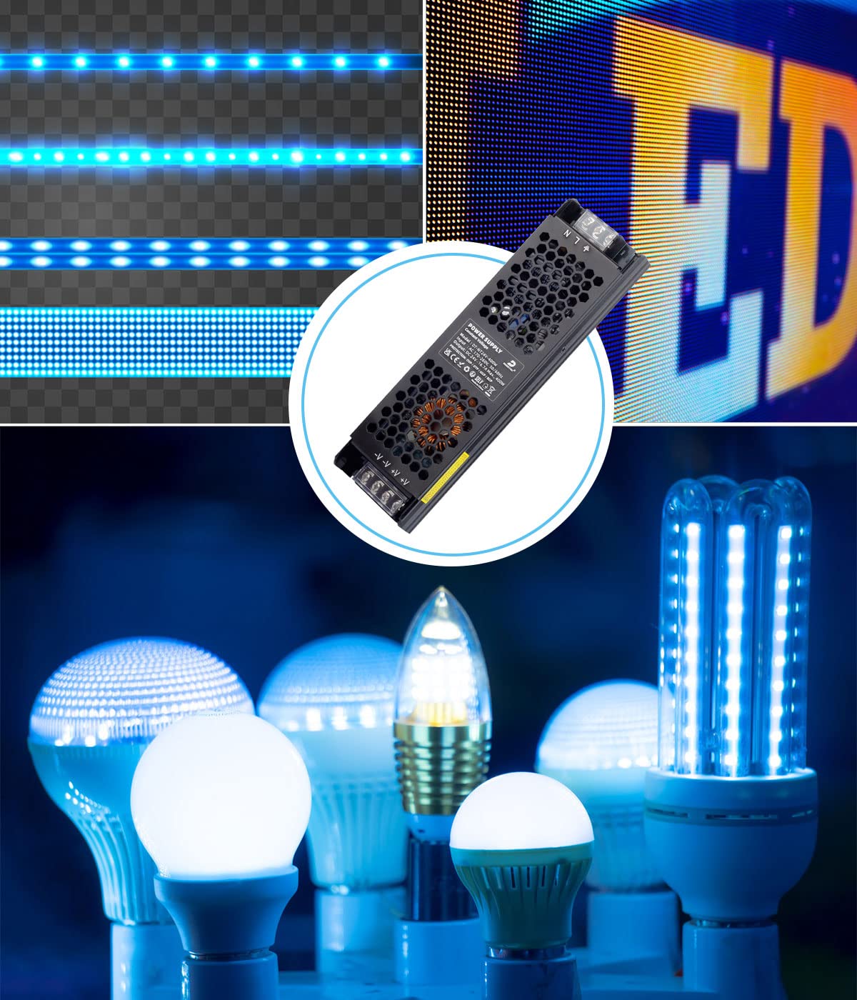 Detalle de DUSKTEC 24V 400W LED Driver Transformer – Slim, Non-Dimmable Power Supply for 24V LED Lighting