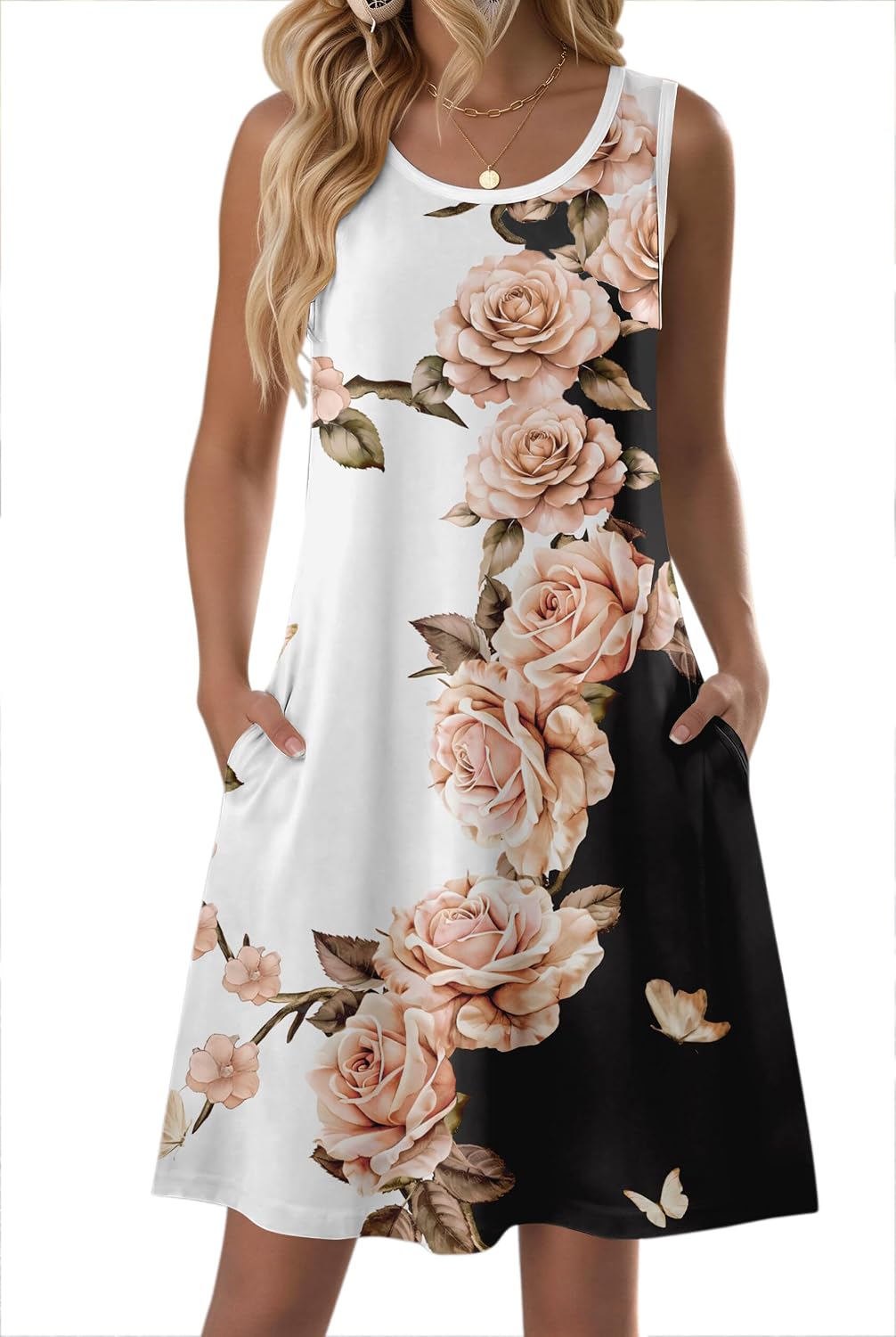 Detalle de Zeagoo Summer Dresses for Women 2026: Sleeveless Floral Sundress with Pockets — Fluid, Casual, and Ready for Warm Days