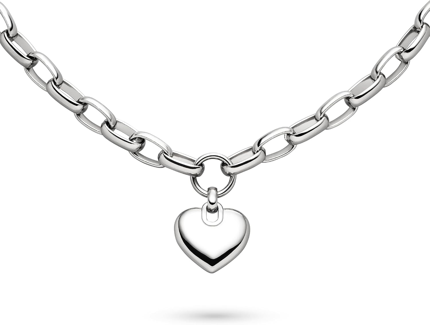 Detalle de s.Oliver Damen Schmuck – Chunky Herz Halskette, Armband und Creolen aus Edelstahl